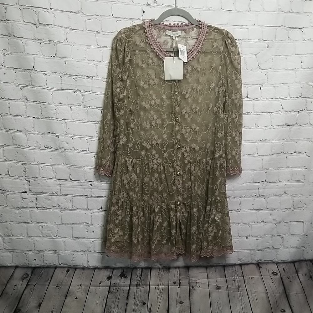 Stella Dress Cocoa Large Short 3/4 Sleeve New With Tags